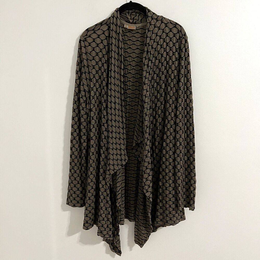 Tianello By Steve Barraza Open Cardigan Size S Olive Green Geometric Sweater
